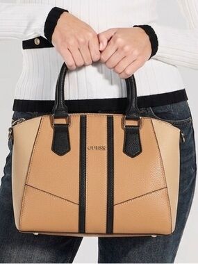 Guess Black & Tan Satchel Vegan Leather